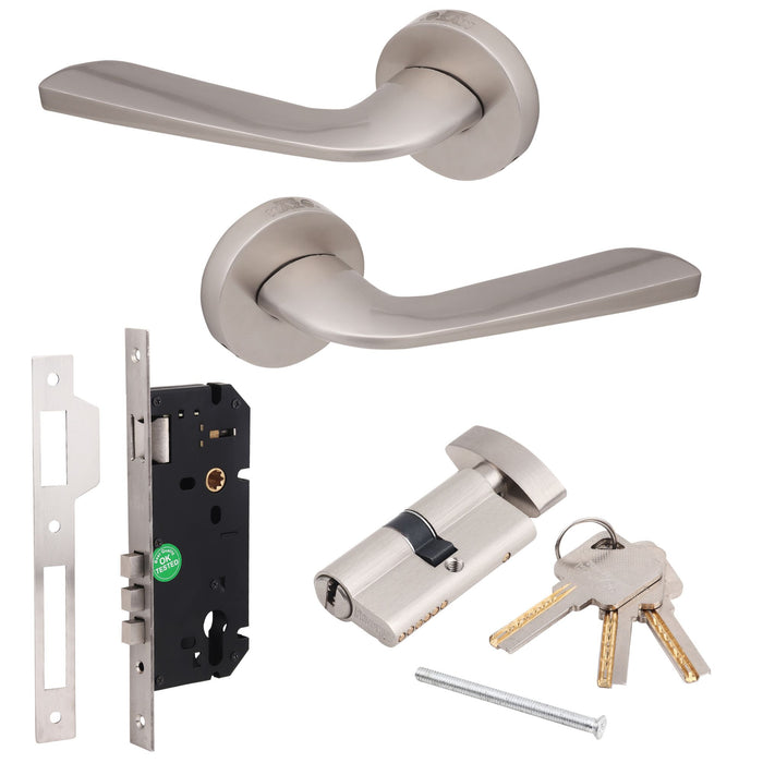 KRISH: Mortise Door Lock, High-Security Door Lock for Main Door & Bedroom, Durable Zinc & Brass, Matt Finish, Door Lock Handle Set, 3 Brass Keys Included