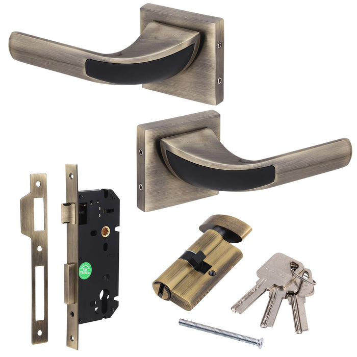 PES -477 :Heavy Duty Door Lock - Main Door Lock Set with 3 coumputrise Keys/Mortise Door Lock for Home/Office/Hotel - Brass Antique & Satin Black Matt)